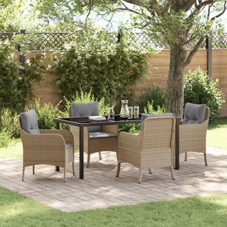 vidaXL Garden Dining Set with Cushion 5 pcs Beige Poly rattan vidaXL