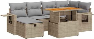 vidaXL Set Sof&aacute;s Jard&iacute;n Y Cojines 8 Pzas Rat&aacute;n Sint&eacute;tico Acacia Beige Vidaxl