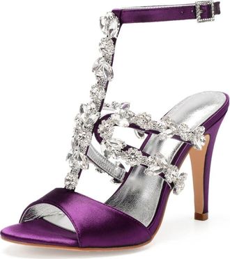 Generic Wedding Bridal Shoes Womens High Heeled Sandals Bridal Open Toe Stiletto Heels Chic Sexy Pumps for Wedding Party 10.5Cm,Purple,3 UK