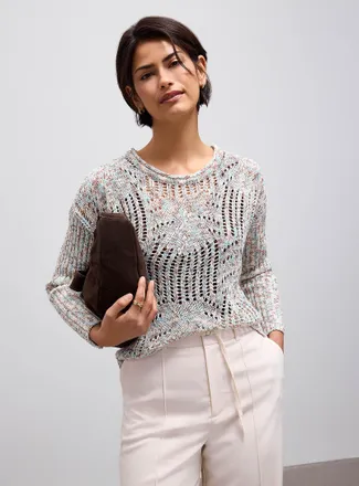 Contemporaine Womens Mixed weave openwork sweater