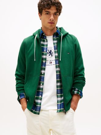 Tommy Hilfiger Kapuzensweatjacke TOMMY HILFIGER ESSENTIAL FLEECE ZIP THROUGH, Herren, Gr. M, gr&uuml;n (ornamental gr&uuml;n), Sweatware, Obermaterial: 60% Baumwolle, 40% Poly