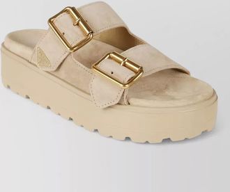 Prada platform sandals open toe gold tone hardware