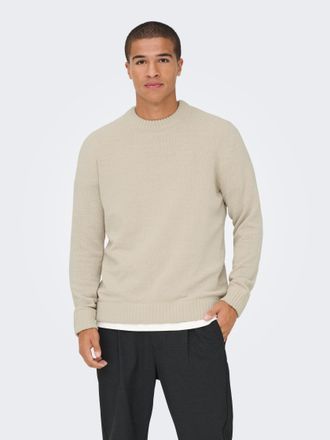 Only & Sons Strickpullover ONLY & SONS ONSETHAN LIFE REG 7 CREW KNIT, Herren, Gr. XL, silber (silber lining), Strick, Obermaterial: 100% Polyester, unifarben, Bas