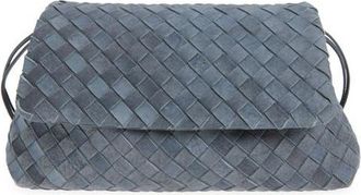 Bottega Veneta Large Intrecciato Suede Pouch in 4545 Cloudy Indigo/Gravel at Nordstrom
