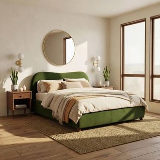 Furniturebox Mabel Green Velvet Ottoman Double Bed Frame | Size: King