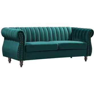 Vente-Unique Vente-unique - Divano Chesterfield 3 posti in Velluto Verde smeraldo - trumbo