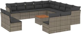 vidaXL Set De Sof&aacute;s De Jard&iacute;n 14 Pzas Con Cojines Rat&aacute;n Sint&eacute;tico Gris Vidaxl