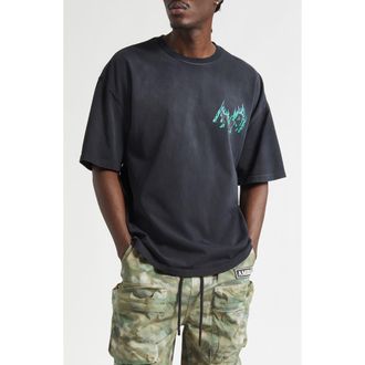 Amiri Oversize Flames Logo Graphic T-Shirt in Black at Nordstrom, Size Xxx-Large