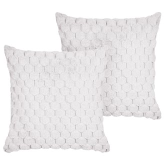 Beliani Beliani - Conjunto De 2 Cojines De Pelo Sint&eacute;tico Blanco Crema 43 X 43 Cm Panal Relleno Purslane