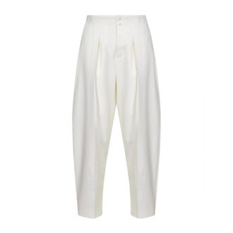 Jacquemus Wide Trousers, male, White, Size: W44 Pleated Curve-Leg Trousers