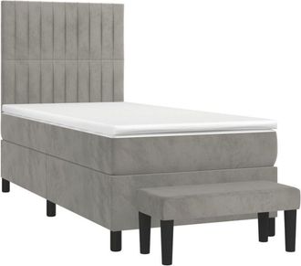 vidaXL Vidaxl - Cama Box Spring Con Colch&oacute;n Terciopelo Gris Claro 100x200 Cm