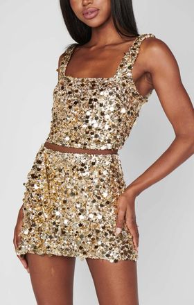Show me your Mumu Mixer Metallic Sequins Top In Gold