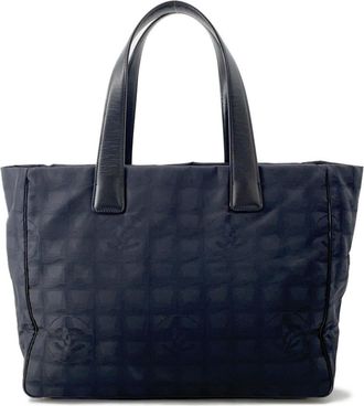 Chanel New Travel Line Black Jacquard Leather Tote Bag (Pre-Owned)