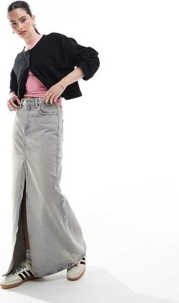 Dr. Denim Myra midi denim skirt with front slit in canyon light vintage wash-Blue
