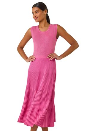 Roman Womens Shimmer Knit Pleated Dress - Pink - Size 18 UK