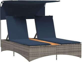 vidaXL Vidaxl - Tumbona doble con dosel y cojines de ratán sintético gris