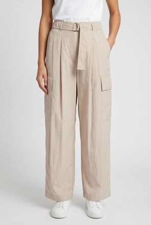 Brunello Cucinelli Ostrica Belted Wide Leg Trousers, Size Medium