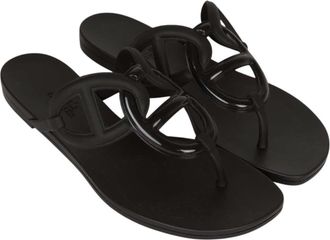 Herm&egrave;s Black Rubber Egerie Sandals Size 37