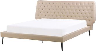 Beliani Cama Tapizada En Piel Sint&eacute;tica Beige 160 X 200 Cm Dise&ntilde;o Moderno Cabecero Acolchado Essonne