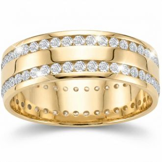 Pompeii3 1 1/2ct Diamond Double Row Eternity Ring 14k Yellow Gold 7.5mm Wide Flat Band Size Selectable