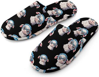 Generic Cute Sheep With Glasses Mens Cotton Slippers Memory Foam Comfort House Shoes Winter Indoor Slipper for Hotel Casa Spa