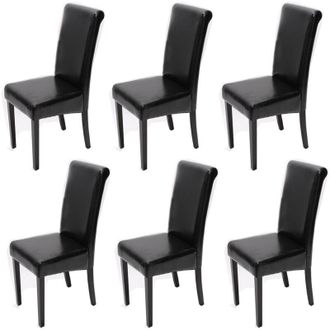 Hhg Set 6x sedie soggiorno elegante Novara II pelle sala da pranzo 60x41x99cm nero piedi scuri