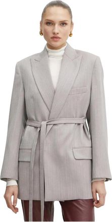 Victoria Beckham Blazer met strikceintuur - Dames - Blazers - Grijs - M - Wol - Jassen