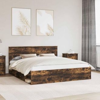 Berkfield Home Bed Frame Smoked Oak 200 x 200 cm Engineered wood in Brown