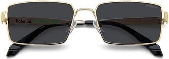 Polaroid 56mm Polarized Rectangular Sunglasses in Gold Grey/Grey Pz at Nordstrom