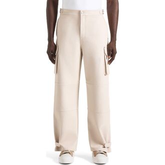 Mani&egrave;re De Voir Mathis Twill Signature Wide Leg Cargo Trousers in Beige at Nordstrom, Size 34