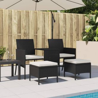Berkfield Home Garden Sofa 2-Seater with Table & Stools Black Poly Rattan