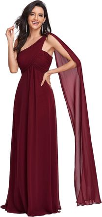 Ever-pretty Womens One Shoulder A Line Empire Waist Elegant Maxi Chiffon Bridesmaid Dresses Burgundy 24UK