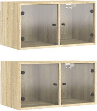 vidaXL Vidaxl - Mueble pared puertas de vidrio 2 uds roble Sonoma 68,5x37x35 cm