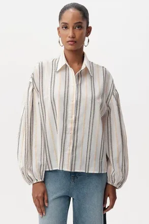 Exquise Bernyce Shirt Collar Long Sleeve Cotton Shirt in Multi Color at Nordstrom, Size X-Large