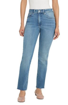 Good American Soft-Tech Good Legs Raw Hem Ankle Straight Leg Jeans in Indigoi1209 at Nordstrom, Size 10