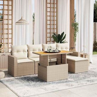 vidaXL Set Divano Da Giardino 6 Pz Con Cuscini Beige In Polyrattan Vidaxl