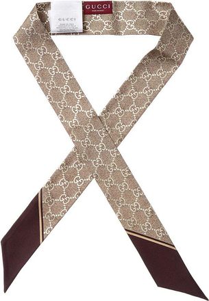 Gucci Gg Logo Printed Silk Neck Bow