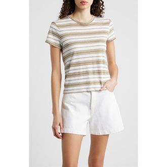 Frame Denim The Stripe Stretch Linen Baby T-Shirt in Military Multi at Nordstrom, Size X-Small
