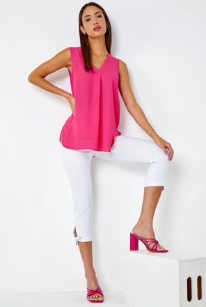 Roman Elastic Waist Tie Hem Cropped Trousers