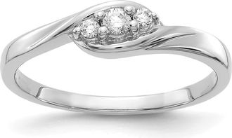 Diamond2Deal 14k Gold Lab Grown Diamond 3-Stone Wedding Band Ring 1/10Ct Clarity- VS Color- G-H