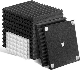 OEM 24 Paneles Ac&uacute;sticos Con Adhesivos, 30 X 30 X 2,5 Cm, Autoadhesivos, Baldosas Ac&uacute;sticas, Estudio De M&uacute;sica, Panel De Pared, Negro