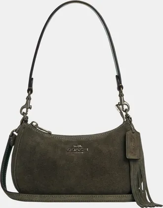 Coach Womens Teri Mini Crossbody in Suede - Green Leather - One Size