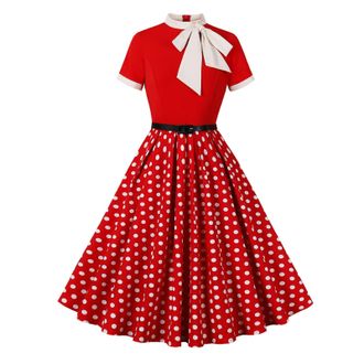 Generic Red Polka Dot Dress 1940s Dresses Women Vintage Rockabilly Off Shoulder Polka Dots A Line Swing Midi Dress Cocktail Party Evening Prom Gown 1940s Fanc