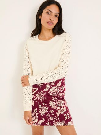 Fat Face FatFace Ivory Broderie Crew 100% Cotton Sweatshirt