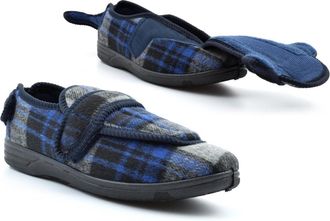 Generic Mens Wide Slippers Mens Wide Fit Slippers Carpet Slipper Wider Open Entry Double E Slipper Touch Fastening Touch Fasten Navy Blue (EE Width) 10 UK