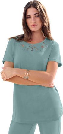 Roaman's Plus Size Eyelet Cutout Tee in Cool Sage at Nordstrom, Size Medium