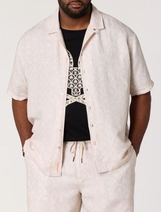 Psycho Bunny Big & Tall Brad Print Linen-Blend Sport Shirt in Tan at Nordstrom, Size Xx-Large