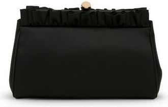 Badgley Mischka Olivia Satin Ruffle Top Pouch Clutch in Black at Nordstrom, Size Small