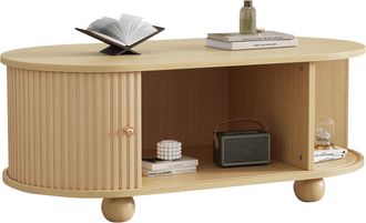 STILVORA Mesa De Centro Ovalada Con 2 Puertas Correderas Y Almacenaje, Estilo Industrial, En Mdf, 100&times;50&times;40 Cm, Madera