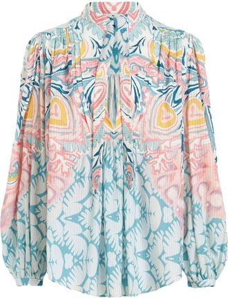 Etro graphic-print pussy-bow blouse - women - Cotton/Silk - 42 - Blue